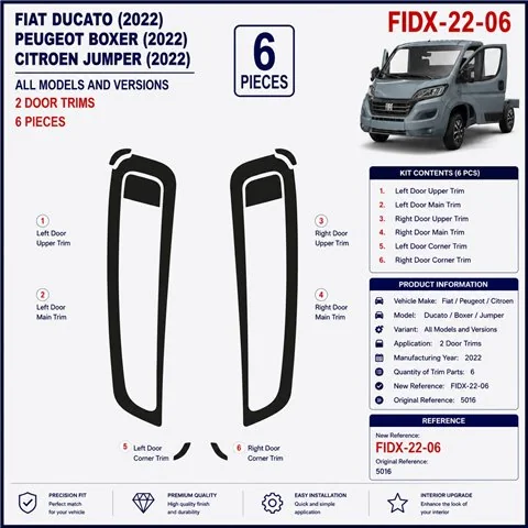Fiat Ducato 2022 Türen 3D Armaturenbrett-Dekor-Set, 6 Teile 2