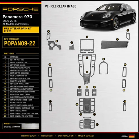 Porsche Panamera 2009-2015 3D Cockpit Dekor Interieurleisten Set 22-teilig