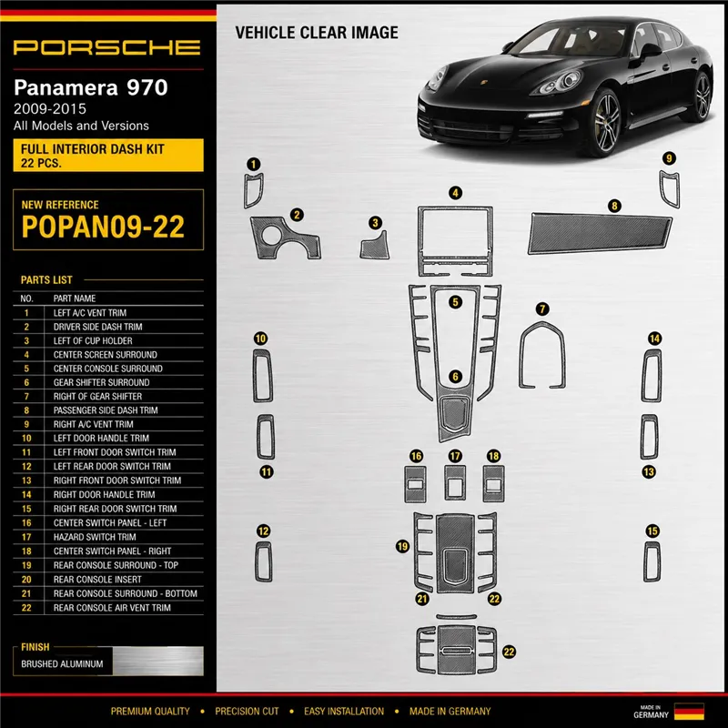 Porsche Panamera 2009-2015 3D Cockpit Dekor Interieurleisten Set 22-teilig