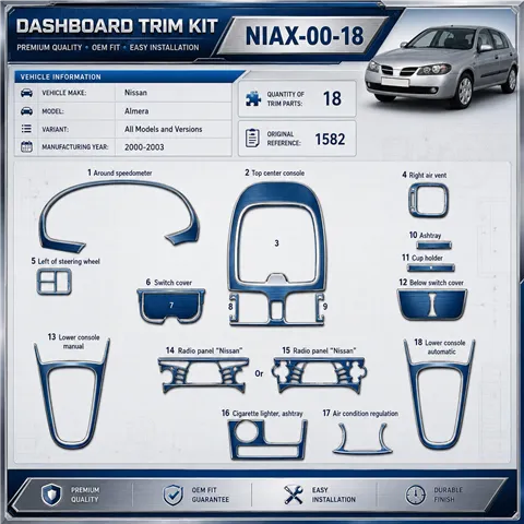 Nissan Almera 2000-2003 3D Cockpit Dekor Interieurleisten Set 18-teilig