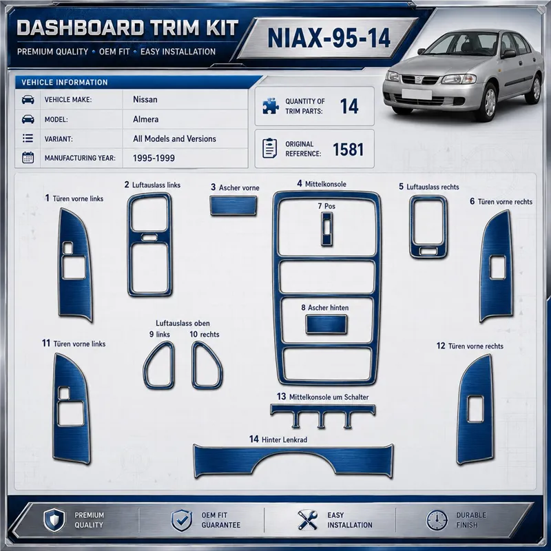 Nissan Almera 1995-1999 3D Cockpit Dekor Interieurleisten Set 14-teilig