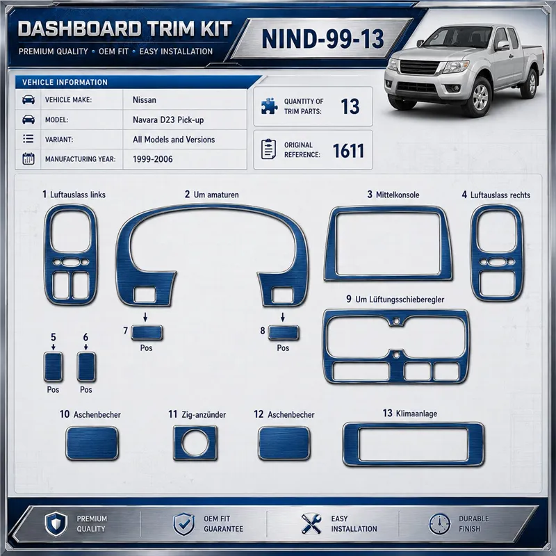 Nissan Navara D23 Pick-up 1999-2006 3D Cockpit Dekor Interieurleisten Set 13-teilig