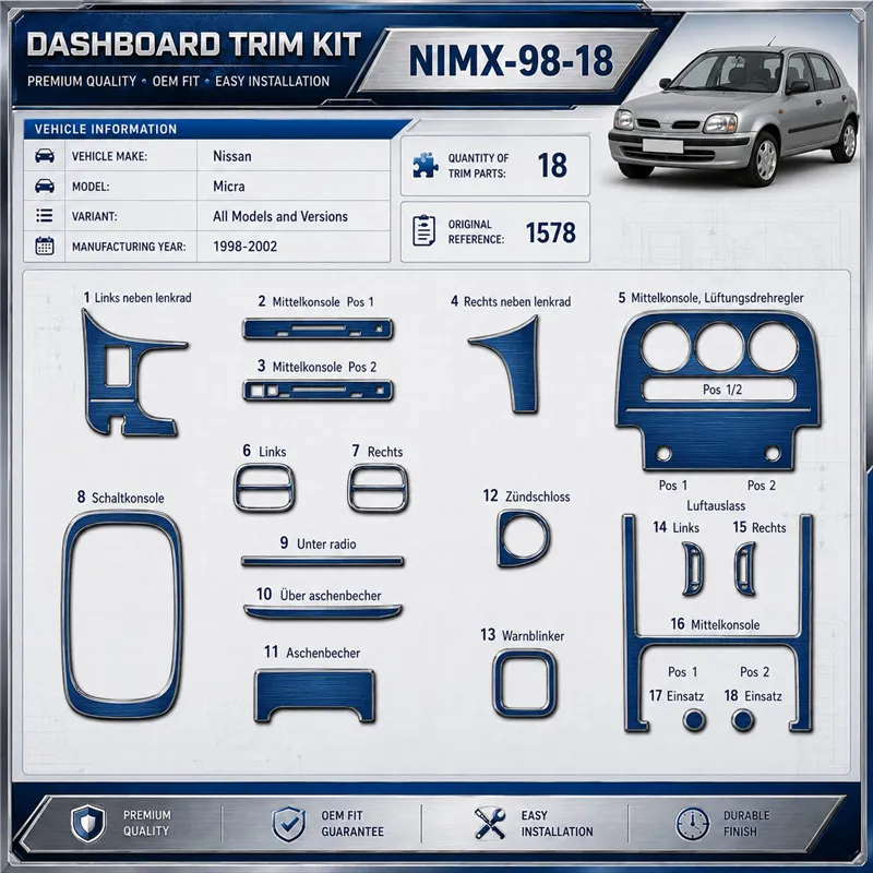 Nissan Micra 1998-2002 3D Cockpit Dekor Interieurleisten Set 18-teilig