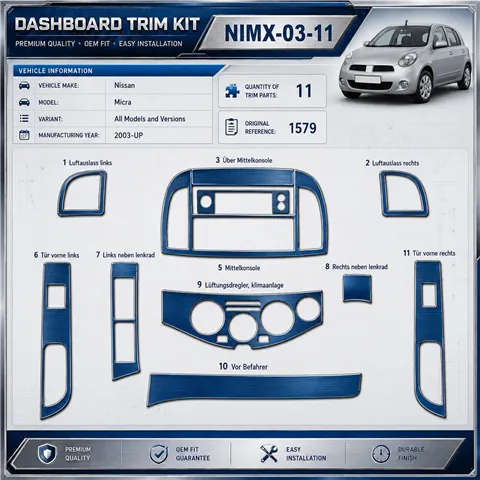 Nissan Micra 2003-heute 3D Cockpit Dekor Interieurleisten Set 11-teilig