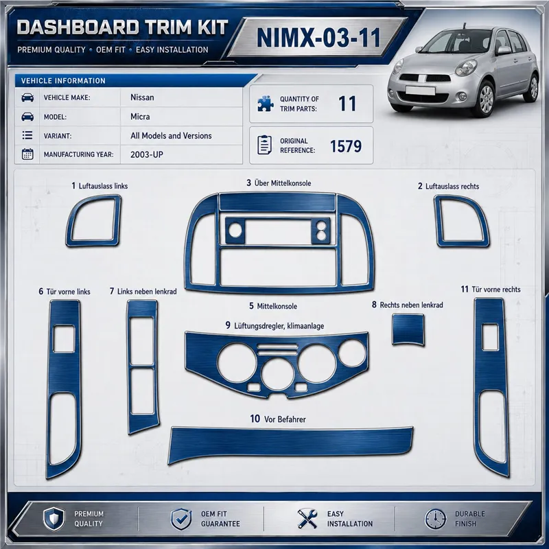 Nissan Micra 2003-heute 3D Cockpit Dekor Interieurleisten Set 11-teilig