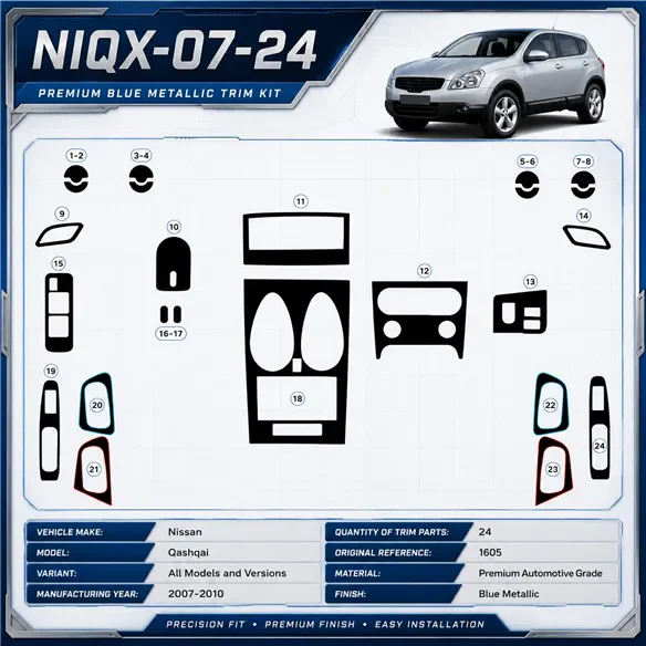 Nissan Qashqai 2007-2010 3D Cockpit Dekor Interieurleisten Set 24-teilig