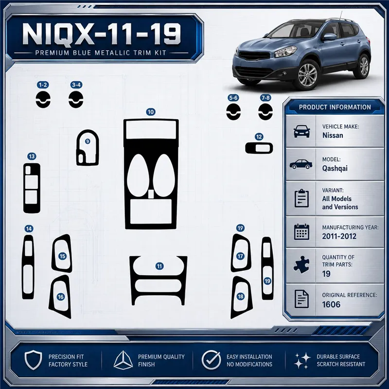 Nissan Qashqai 2011-2012 3D Cockpit Dekor Interieurleisten Set 19-teilig
