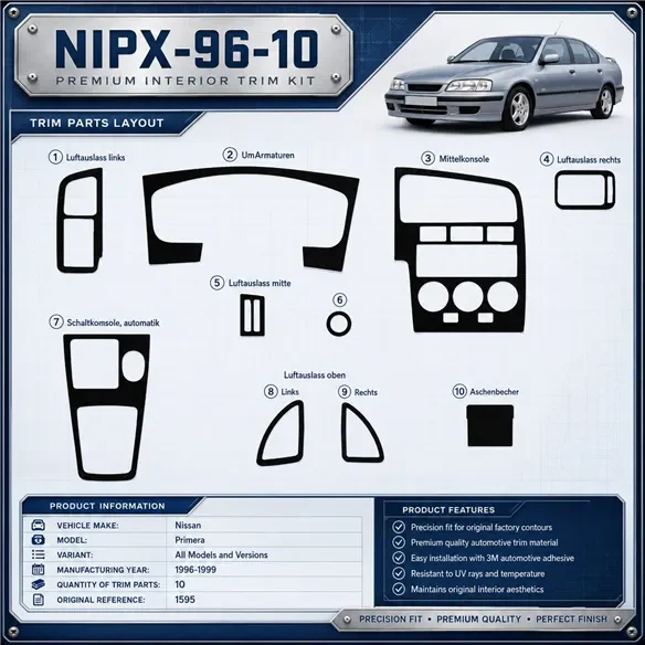 Nissan Primera 1996-1999 3D Cockpit Dekor Interieurleisten Set 10-teilig