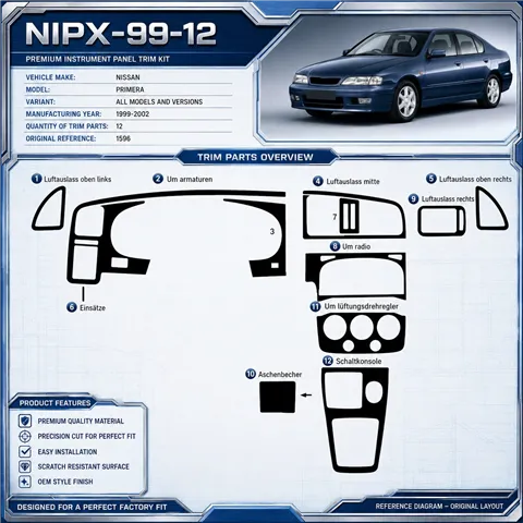 Nissan Primera 1999-2002 3D Cockpit Dekor Interieurleisten Set 12-teilig