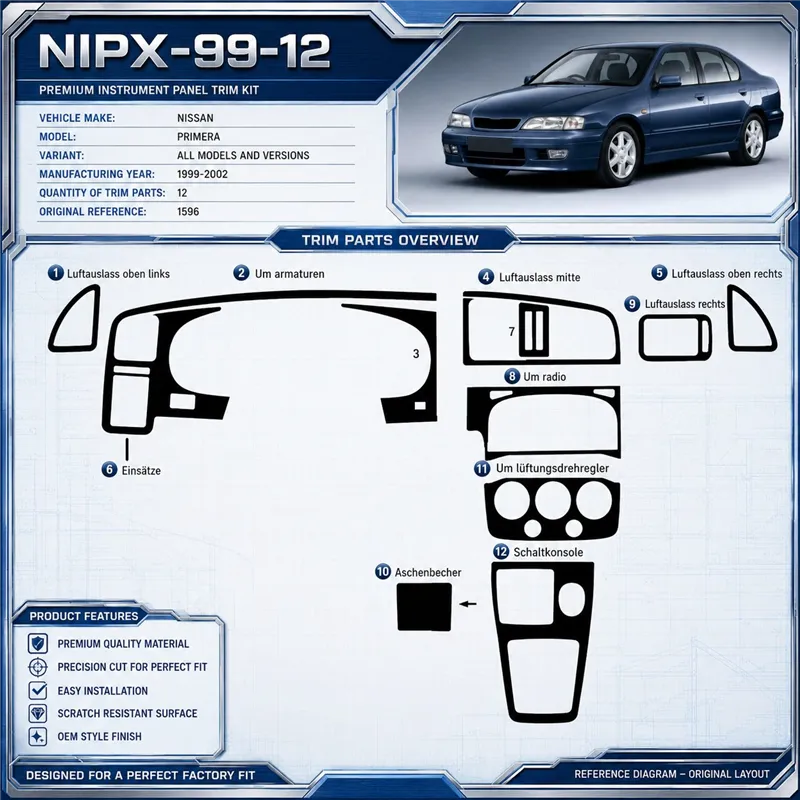 Nissan Primera 1999-2002 3D Cockpit Dekor Interieurleisten Set 12-teilig