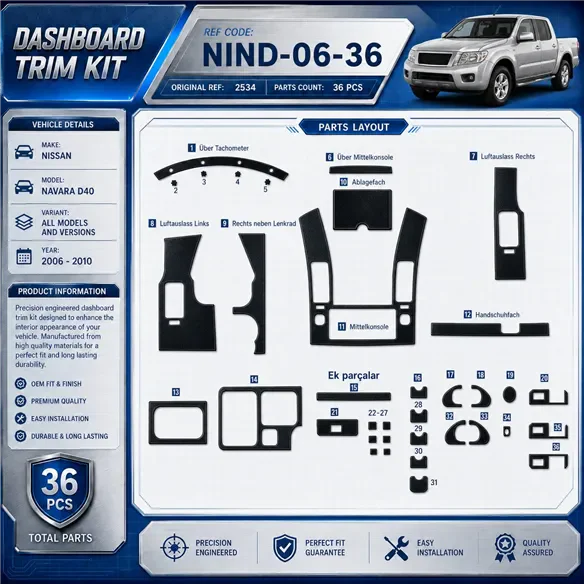 Nissan Navara D40 2006-2010 3D Cockpit Dekor Interieurleisten Set 36-teilig