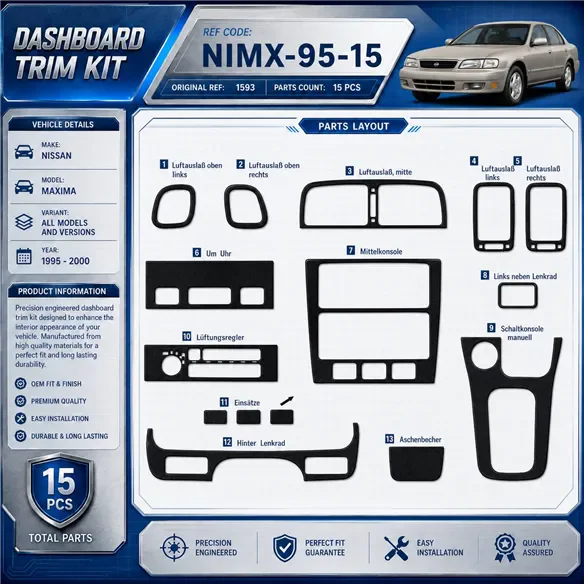 Nissan Maxima 1995-2000 3D Cockpit Dekor Interieurleisten Set 15-teilig