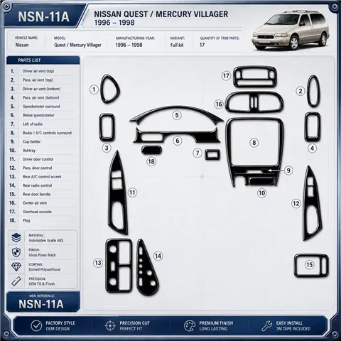 Nissan Quest 1996-1998 3D Cockpit Dekor Interieurleisten Set 17-teilig