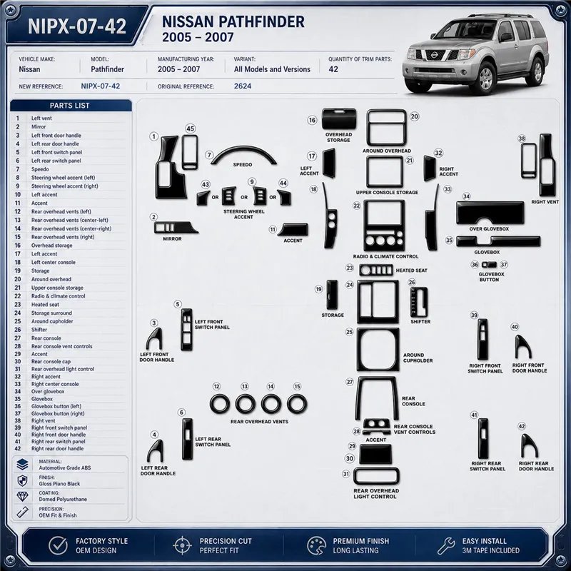Nissan Pathfinder 2005-2007 3D Cockpit Dekor Interieurleisten Set 42-teilig