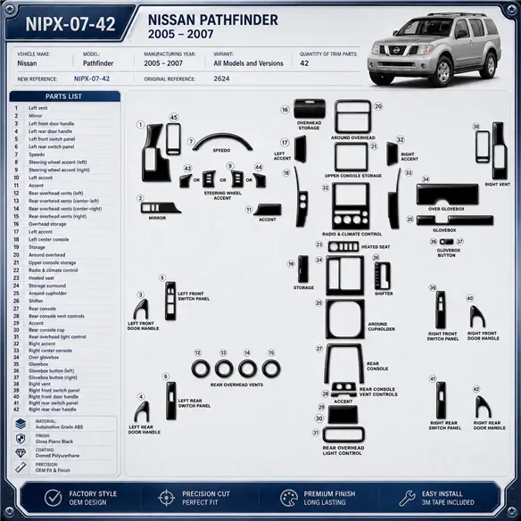 Nissan Pathfinder 2005-2007 3D Cockpit Dekor Interieurleisten Set 42-teilig