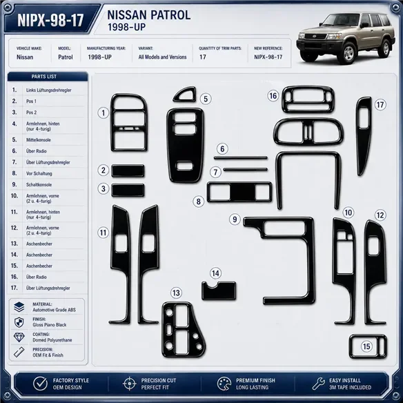 Nissan Patrol 1998-heute 3D Cockpit Dekor Interieurleisten Set 17-teilig