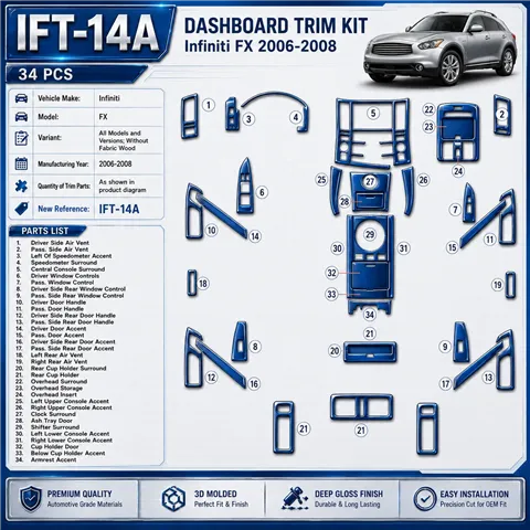 Infiniti FX 2006-2008 3D Cockpit Dekor Interieurleisten Set As shown in product diagram-teilig