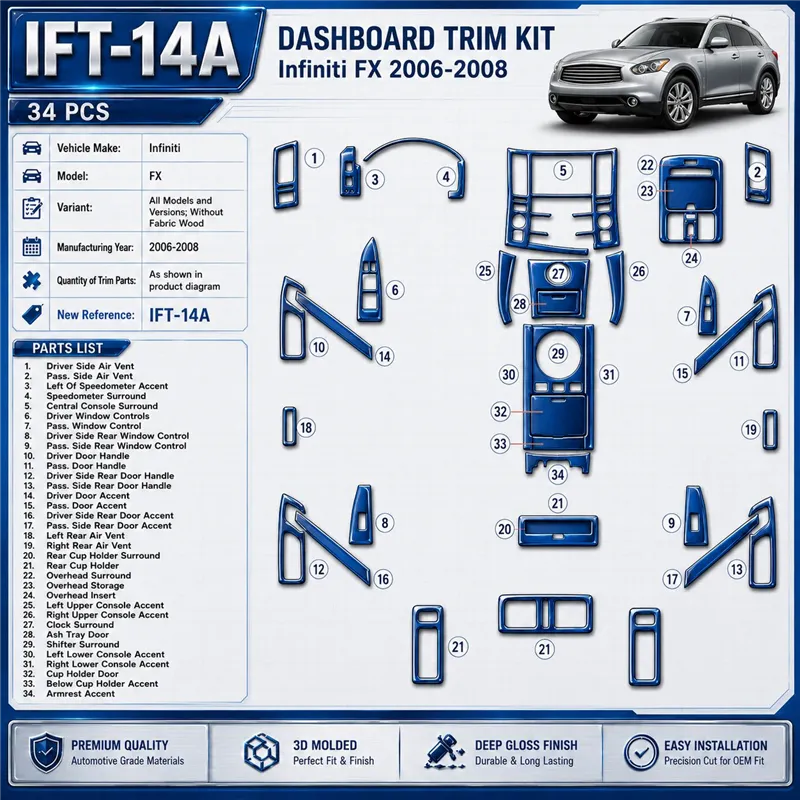 Infiniti FX 2006-2008 3D Cockpit Dekor Interieurleisten Set As shown in product diagram-teilig