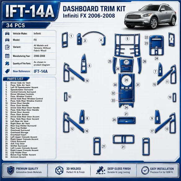 Infiniti FX 2006-2008 3D Cockpit Dekor Interieurleisten Set As shown in product diagram-teilig