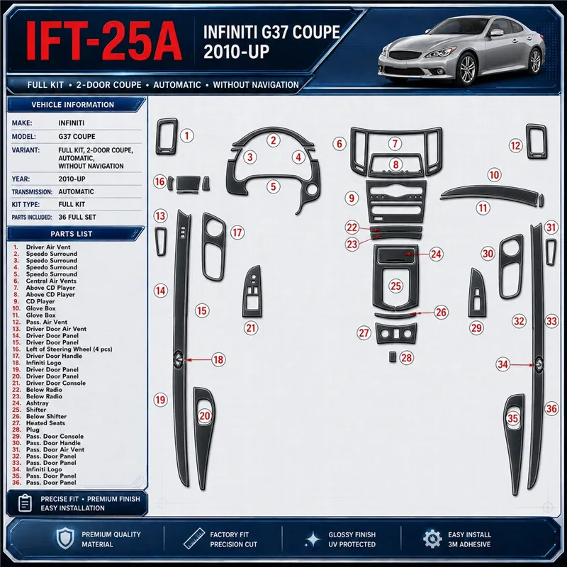 Infiniti G37 2010-heute 3D Cockpit Dekor Interieurleisten Set As shown in product diagram-teilig
