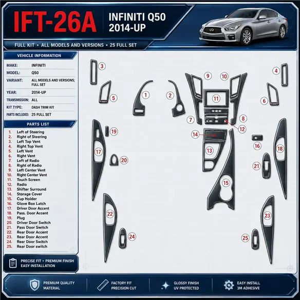 Infiniti Q50 2014-heute 3D Cockpit Dekor Interieurleisten Set Full Set / as shown in product diagram-teilig