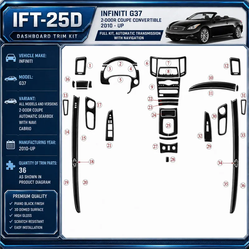 Infiniti G37 2010-heute 3D Cockpit Dekor Interieurleisten Set As shown in product diagram-teilig