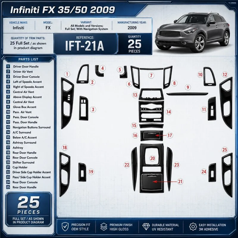 Infiniti FX 2009-2009 3D Cockpit Dekor Interieurleisten Set Full Set / as shown in product diagram-teilig