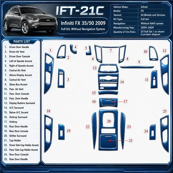 Infiniti FX 2009-2009 3D Cockpit Dekor Interieurleisten Set Full Set / as shown in product diagram-teilig