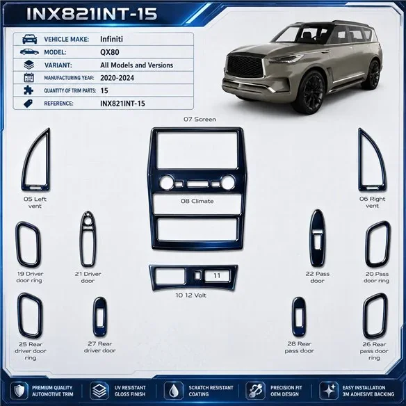 Infiniti QX80 2020-2024 3D Cockpit Dekor Interieurleisten Set 15-teilig