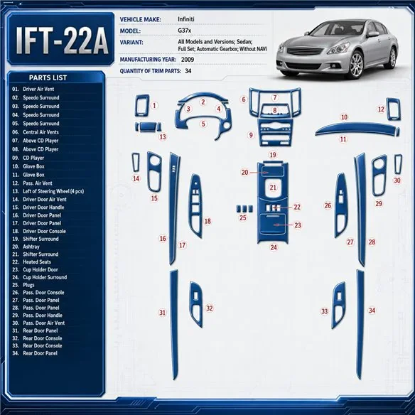 Infiniti G37x 2009-2009 3D Cockpit Dekor Interieurleisten Set Full Set / as shown in product diagram-teilig