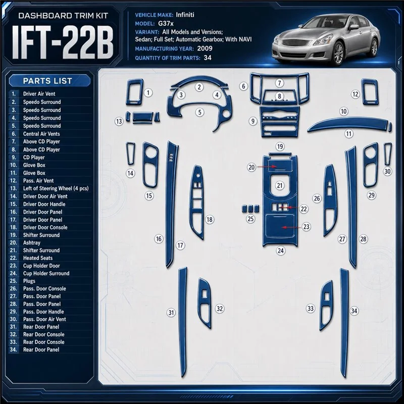 Infiniti G37x 2009-2009 3D Cockpit Dekor Interieurleisten Set Full Set / as shown in product diagram-teilig
