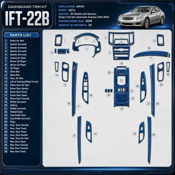 Infiniti G37x 2009-2009 3D Cockpit Dekor Interieurleisten Set Full Set / as shown in product diagram-teilig