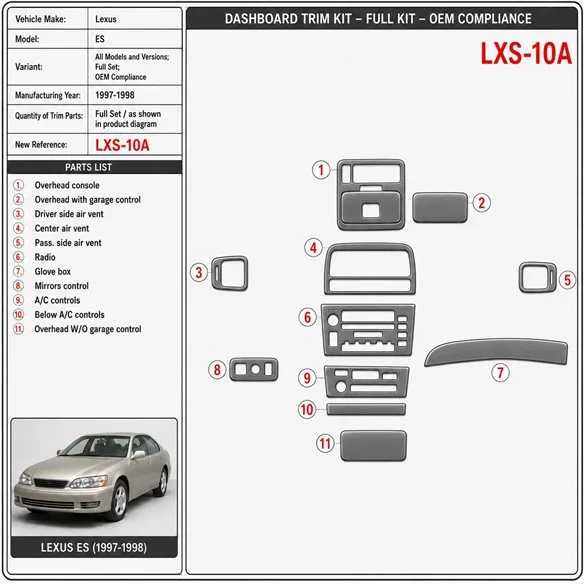 Lexus ES 1997-1998 3D Cockpit Dekor Interieurleisten Set Full Set / as shown in product diagram-teilig