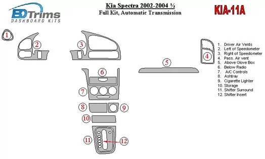 Kia Spectra 2002-2004 Voll Satz, Automatic Gear BD innenausstattung armaturendekor cockpit dekor - 1- Cockpit Dekor Innenraum Kia Spectra 2002-2004 Voll Satz, Automatic Gear BD innenausstattung armaturendekor cockpit dekor - 1- Cockpit Dekor Innenraum