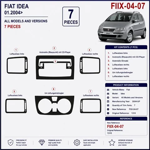 Fiat Idea 2004+ 3D Armaturenbrett-Dekor-Set, 7 Teile 2