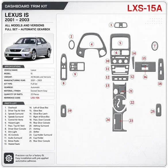 Lexus IS 2001-2003 3D Cockpit Dekor Interieurleisten Set Full Set / as shown in product diagram-teilig