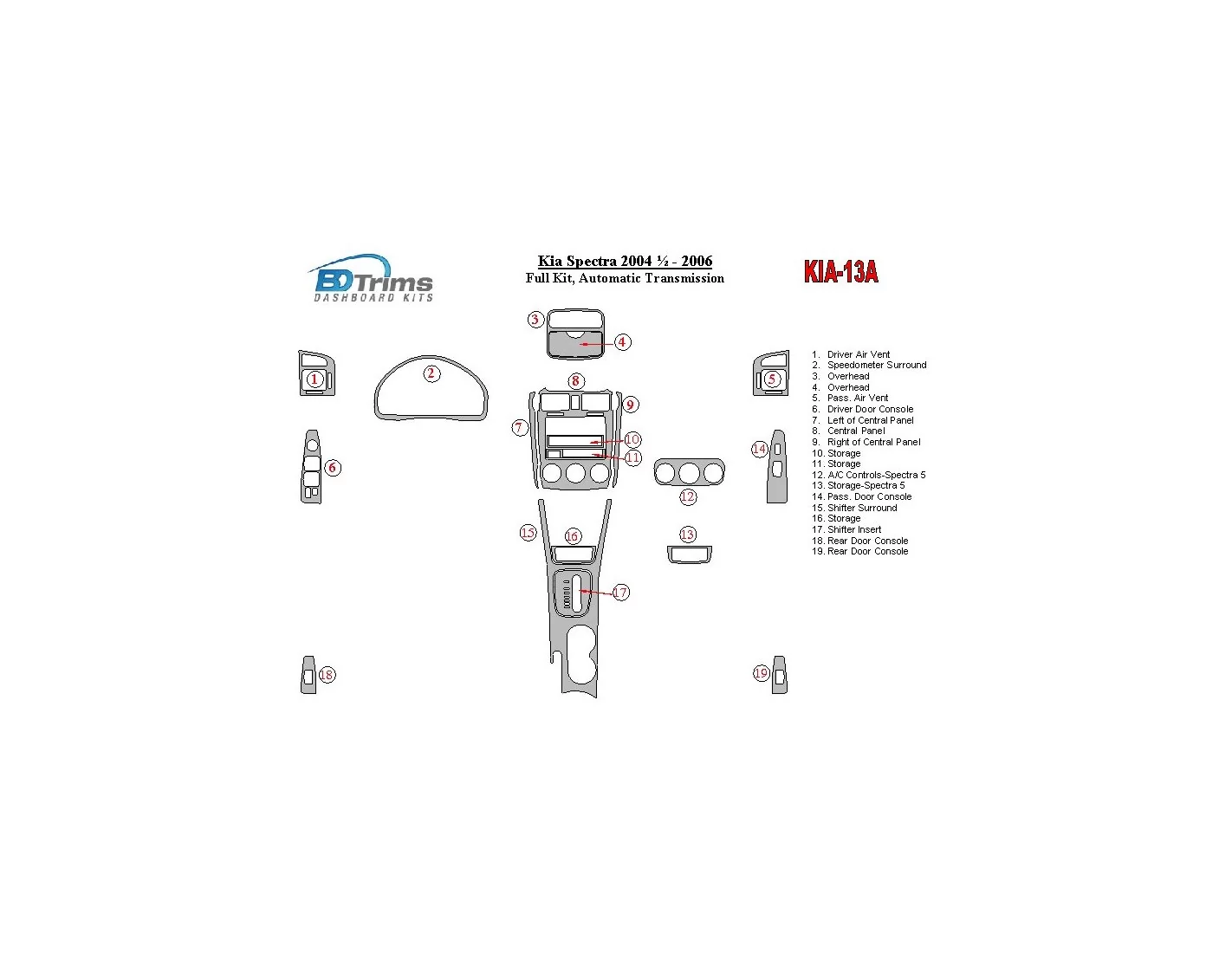 Kia Spectra 2004-2006 Voll Satz, Automatic Gear BD innenausstattung armaturendekor cockpit dekor - 1- Cockpit Dekor Innenraum