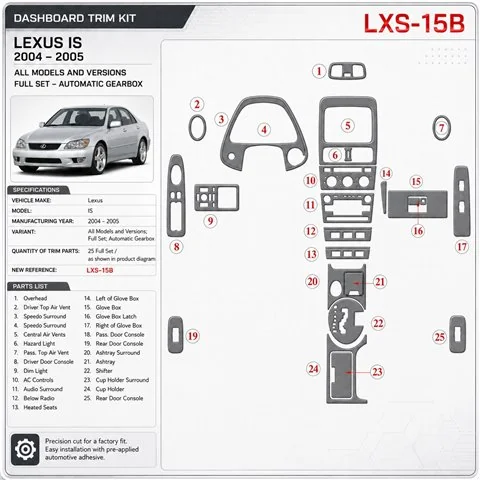 Lexus IS 2004-2005 3D Cockpit Dekor Interieurleisten Set Full Set / as shown in product diagram-teilig