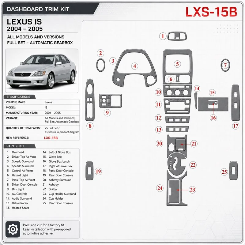 Lexus IS 2004-2005 3D Cockpit Dekor Interieurleisten Set Full Set / as shown in product diagram-teilig