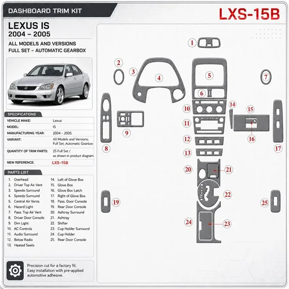 Lexus IS 2004-2005 3D Cockpit Dekor Interieurleisten Set Full Set / as shown in product diagram-teilig