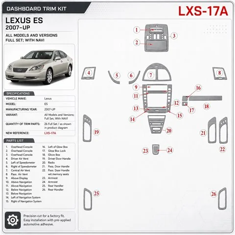 Lexus ES 2007-heute 3D Cockpit Dekor Interieurleisten Set Full Set / as shown in product diagram-teilig