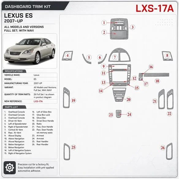 Lexus ES 2007-heute 3D Cockpit Dekor Interieurleisten Set Full Set / as shown in product diagram-teilig
