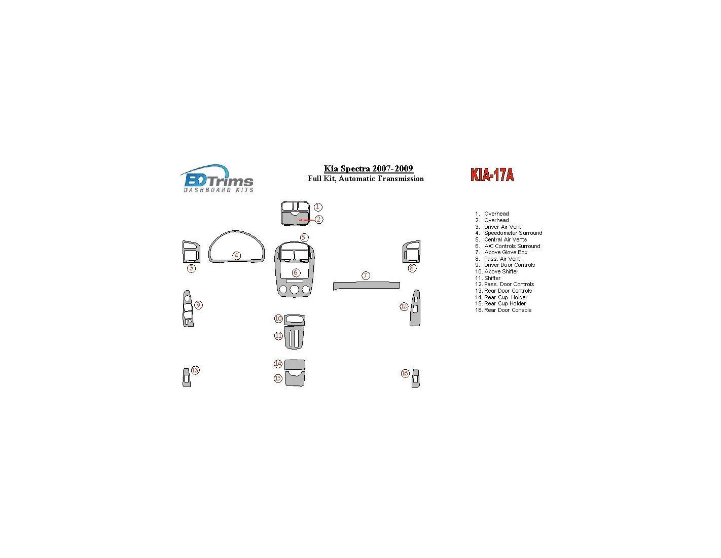 KIA Spectra 2007-UP Voll Satz, Automatic Gear BD innenausstattung armaturendekor cockpit dekor - 1- Cockpit Dekor Innenraum