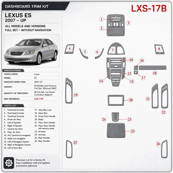 Lexus ES 2007-heute 3D Cockpit Dekor Interieurleisten Set Full Set / as shown in product diagram-teilig