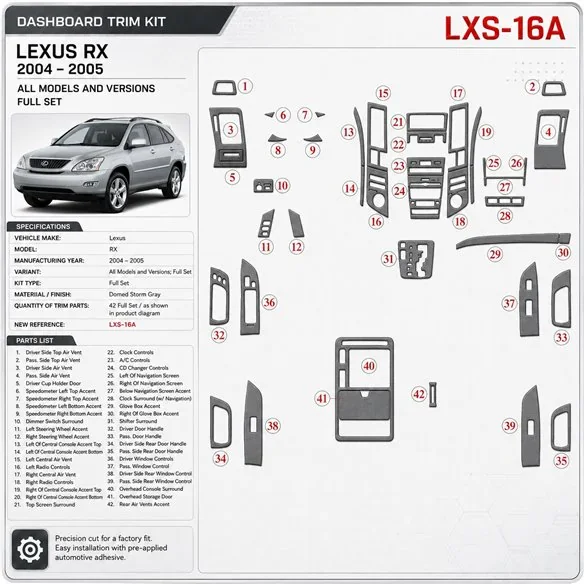 Lexus RX 2004-2005 3D Cockpit Dekor Interieurleisten Set Full Set / as shown in product diagram-teilig