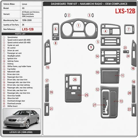 Lexus GS 1998-2000 3D Cockpit Dekor Interieurleisten Set 26-teilig