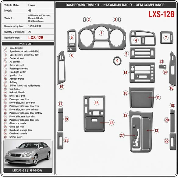 Lexus GS 1998-2000 3D Cockpit Dekor Interieurleisten Set 26-teilig