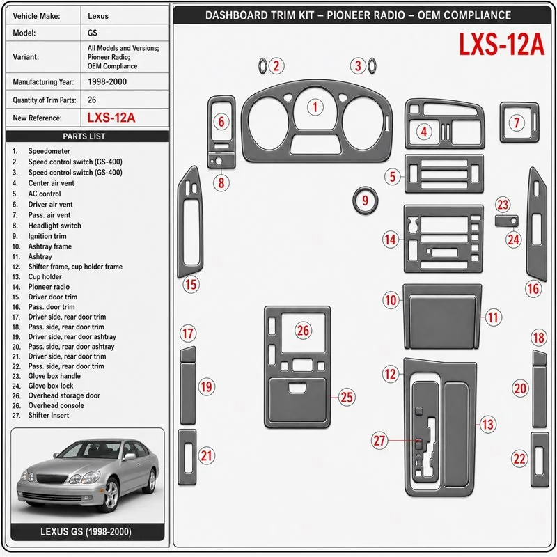 Lexus GS 1998-2000 3D Cockpit Dekor Interieurleisten Set 26-teilig