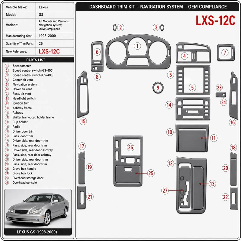 Lexus GS 1998-2000 3D Cockpit Dekor Interieurleisten Set 26-teilig