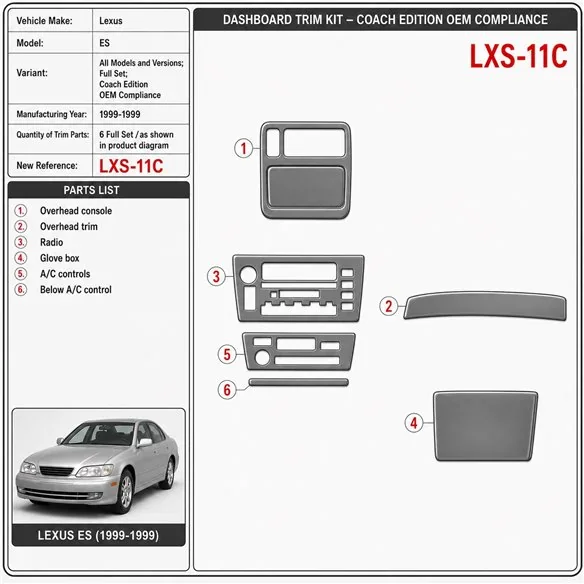 Lexus ES 1999-1999 3D Cockpit Dekor Interieurleisten Set Full Set / as shown in product diagram-teilig
